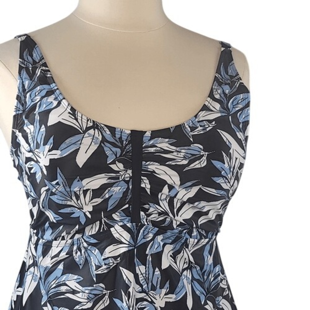Ecupper‎ Black and Blue Leaf Print 2 Piece Tankini Swimsuit - Picture 2 of 16